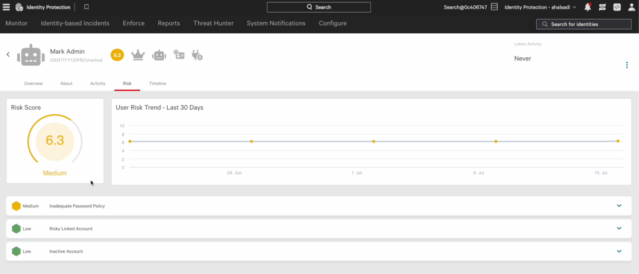 Figure 3. The user’s risk level is calibrated factoring in the risk severity across all of their linked accounts.