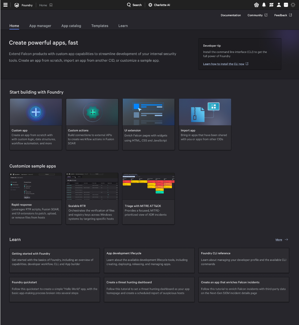 Screenshot of Falcon Foundry's visual builder tool. 