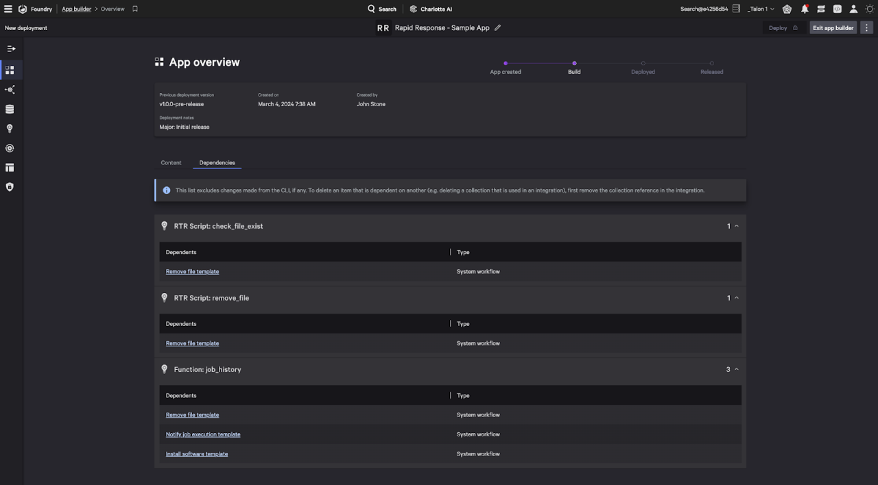 Screenshot showing an app overview in Falcon Foundry