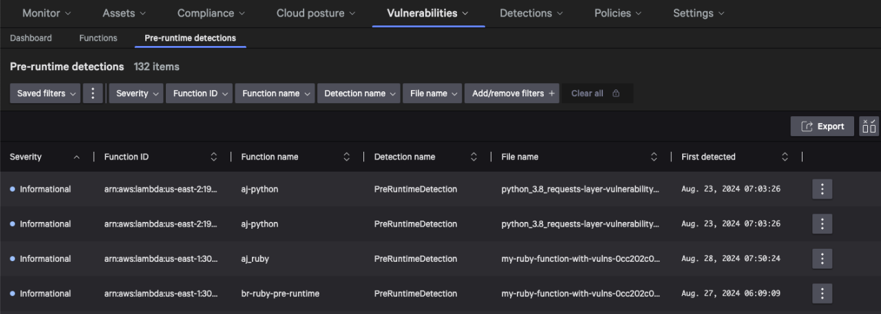 Figure 2. Pre-runtime detections for serverless functions in the Falcon Cloud Security console