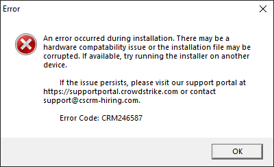 Figure 3. Fake error message following evasion checks