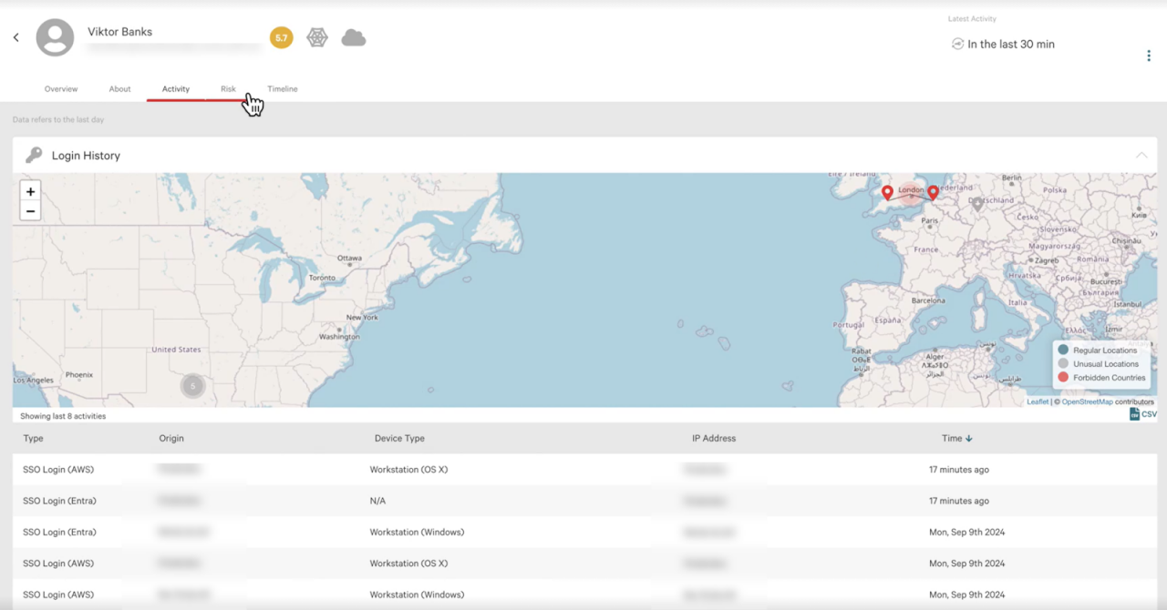 Figure 2. Gain visibility into anomalous location access for AWS and Entra logins