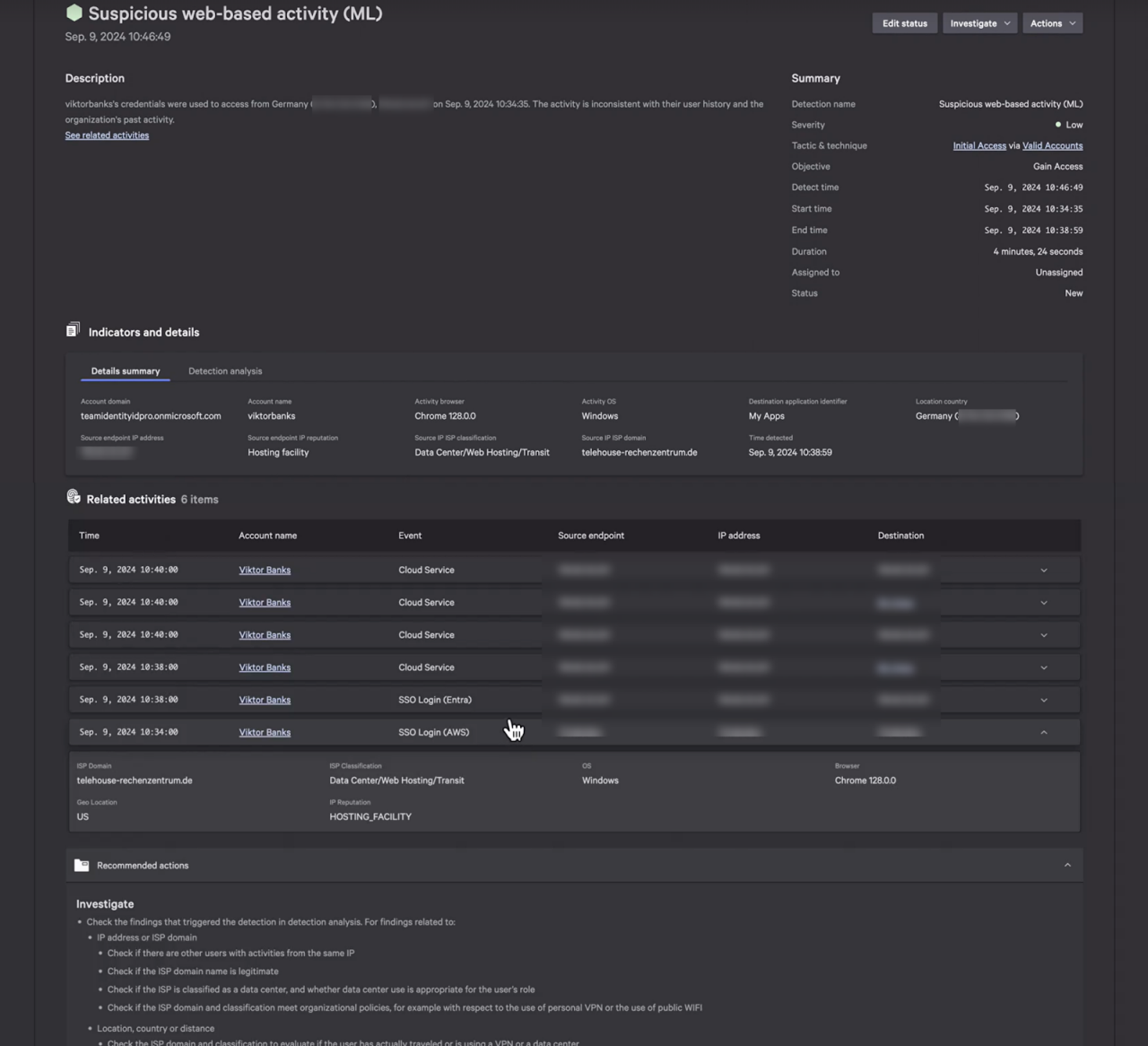 Figure 3. Suspicious web-based detection triggers on the user’s unusual location when accessing AWS.