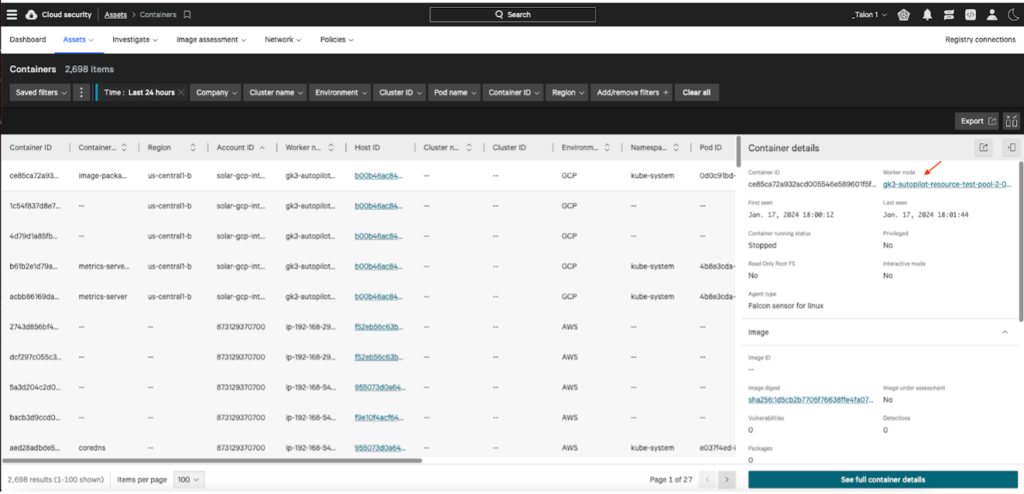 Figure 3. Falcon Cloud Security containers dashboard