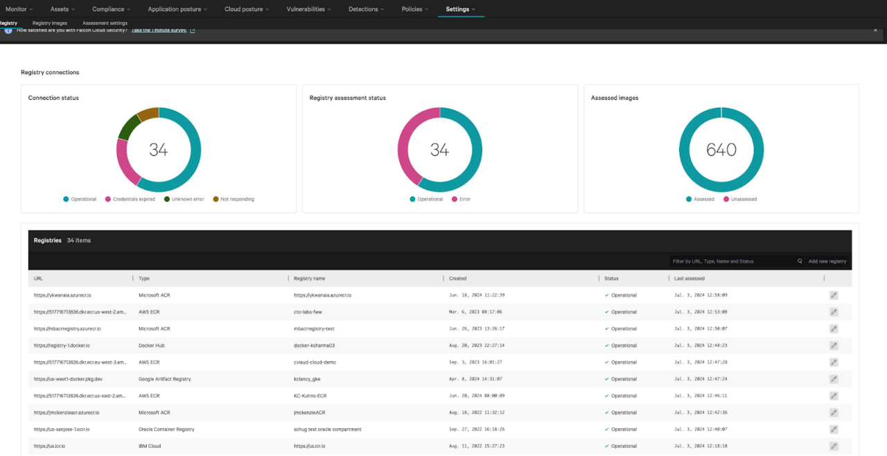 Graphs and charts showing scanned registry list