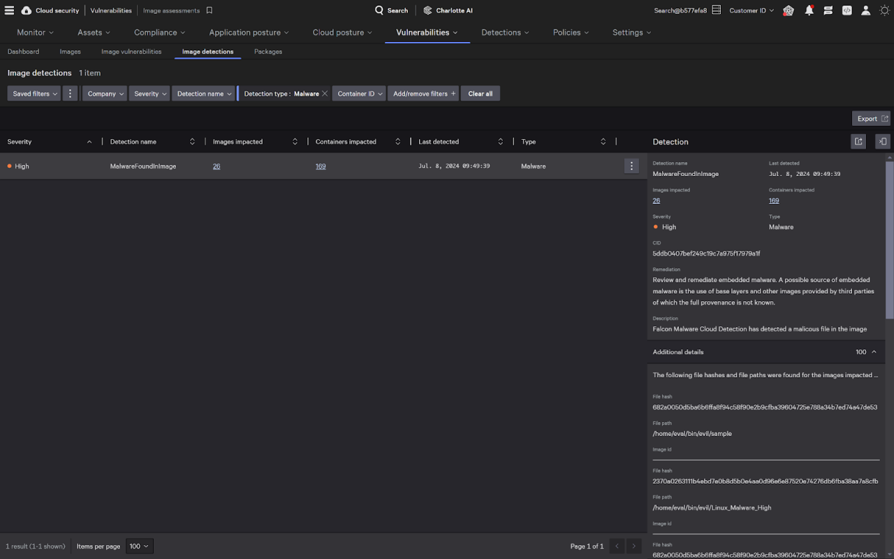 Screen showing enhanced malware detections dashboard