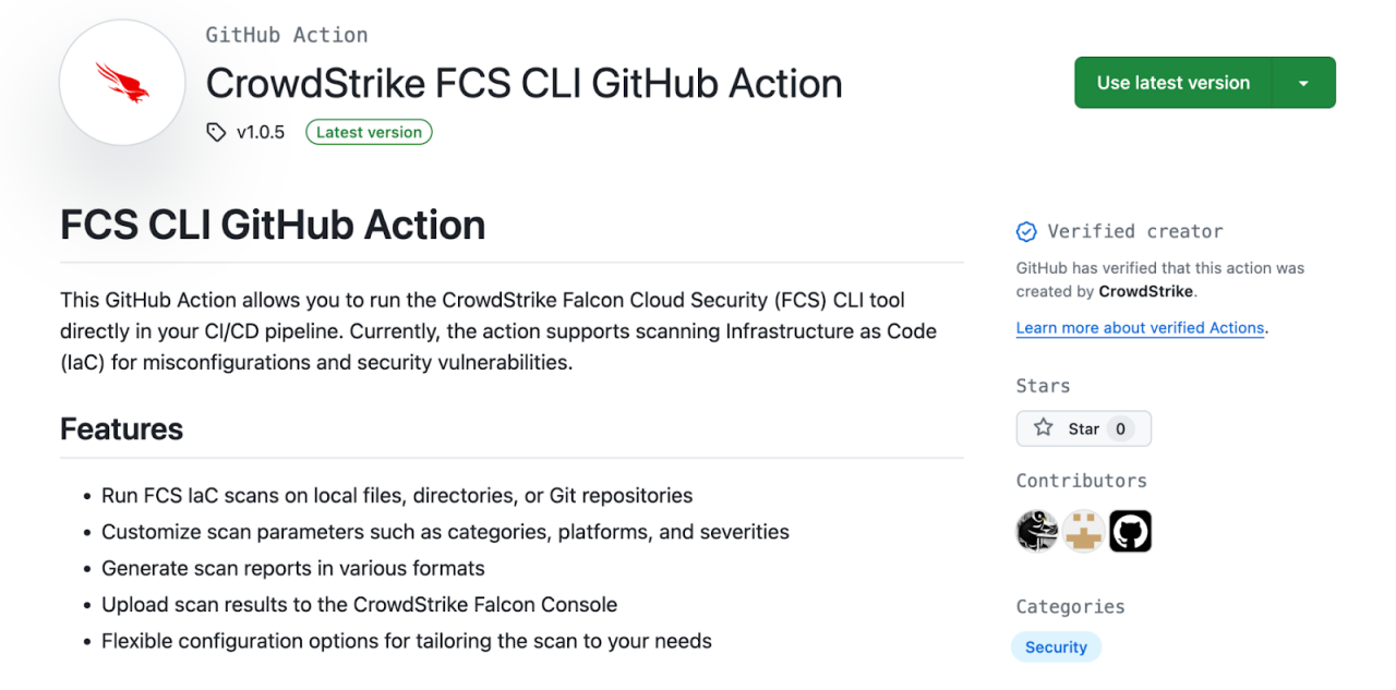 Screenshot of webpage showing CrowdStrike integration with GitHub Action