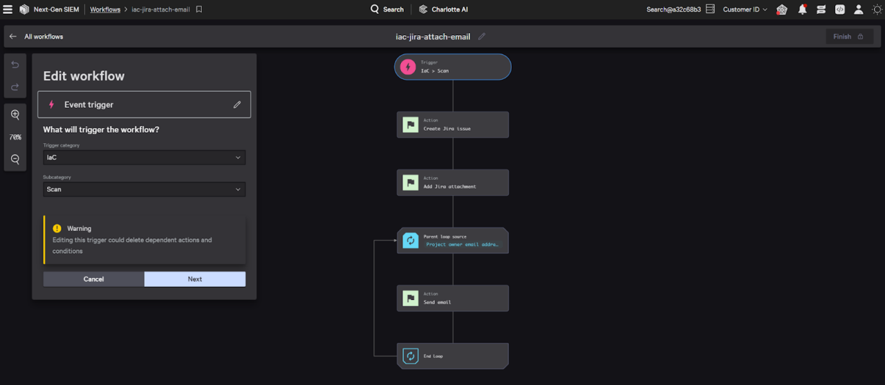 Screenshot showing workflows in Falcon Fusion SOAR